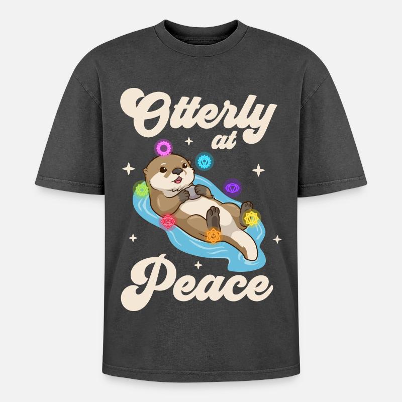 Otter Frieden - Chakra Harmonie - Oversized Unisex Premium Acid-Washed T-Shirt - Schwarz Acid Wash