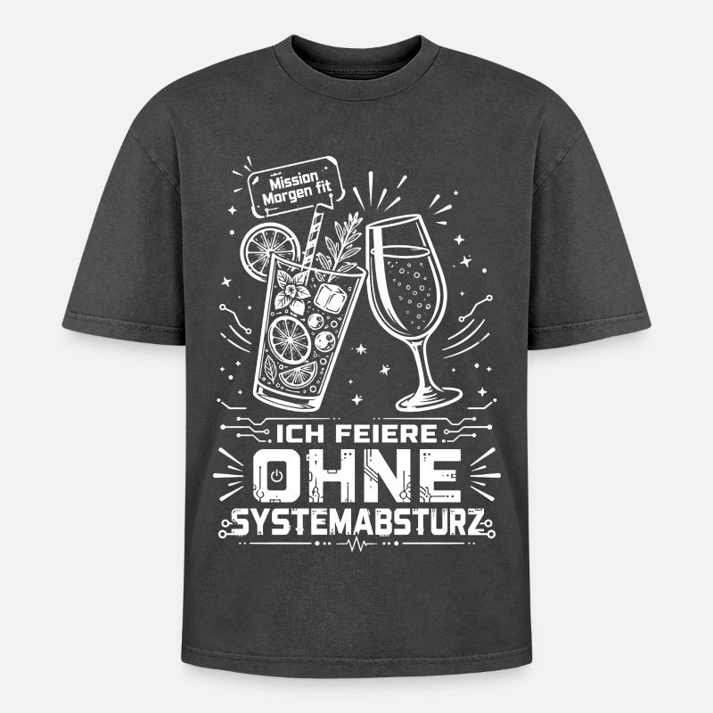 Ich feiere ohne Systemabsturz - Oversized Unisex Premium Acid-Washed T-Shirt - Schwarz Acid Wash