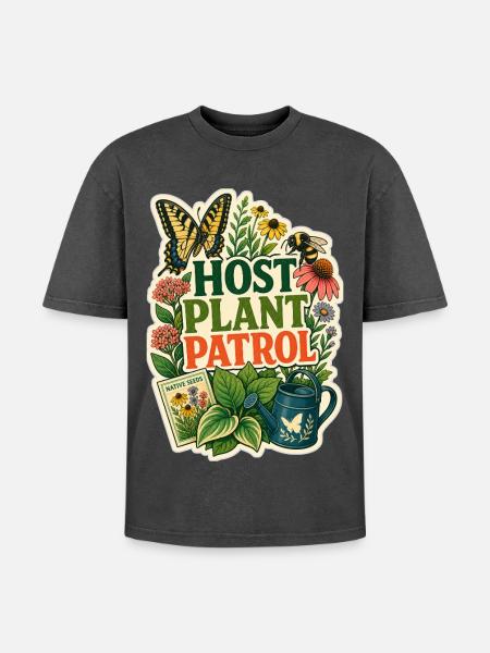 HOST PLANT PATROL Plants - Oversized Unisex Premium Acid-Washed T-Shirt - acid washed black