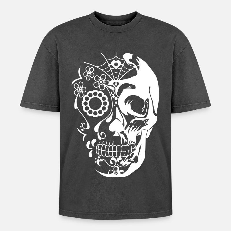 skull white - T-shirt Premium unisexe oversize acid-washed - noir délavé acide