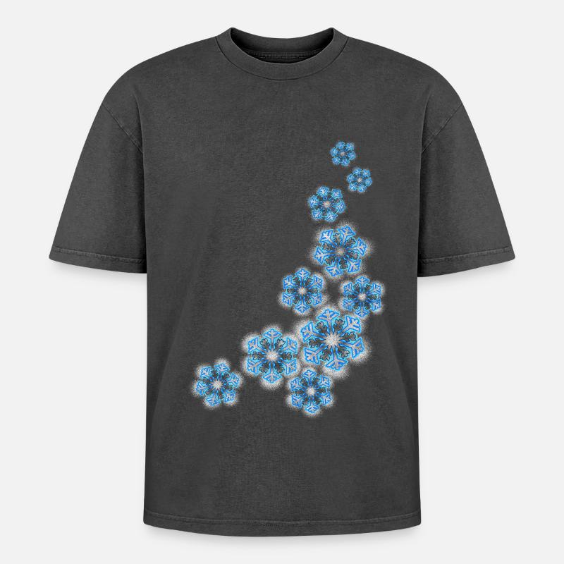 Schneeflocken - Oversized Unisex Premium Acid-Washed T-Shirt - Schwarz Acid Wash