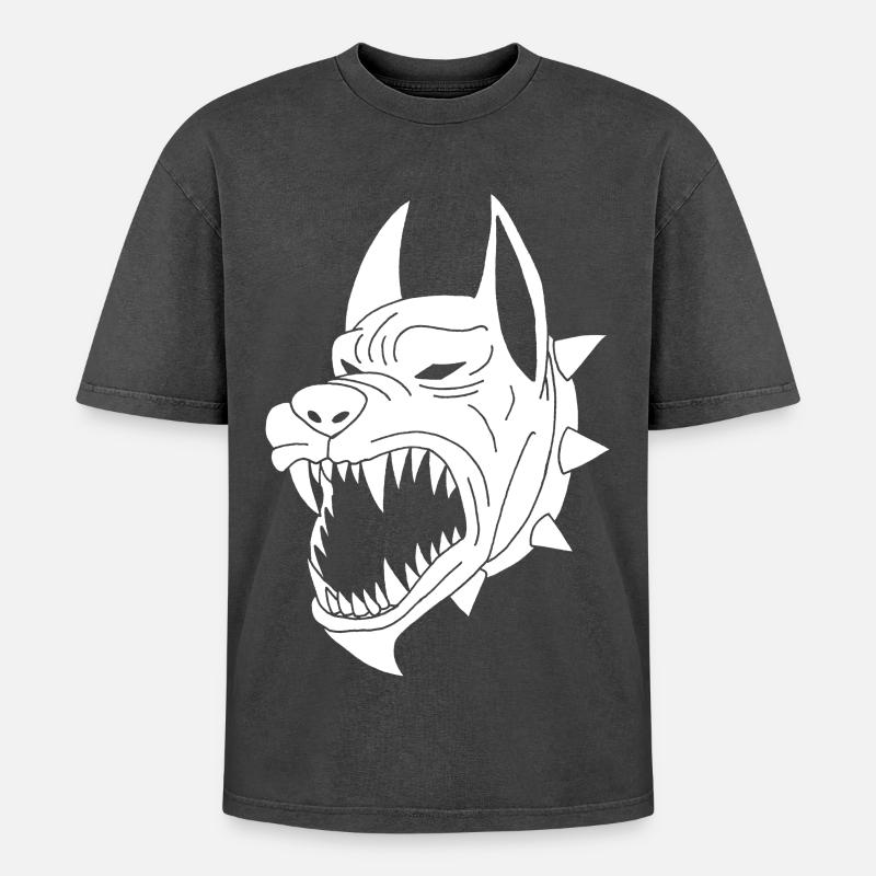 White Hellhound - Oversized Unisex Premium Acid-Washed T-Shirt - acid washed black