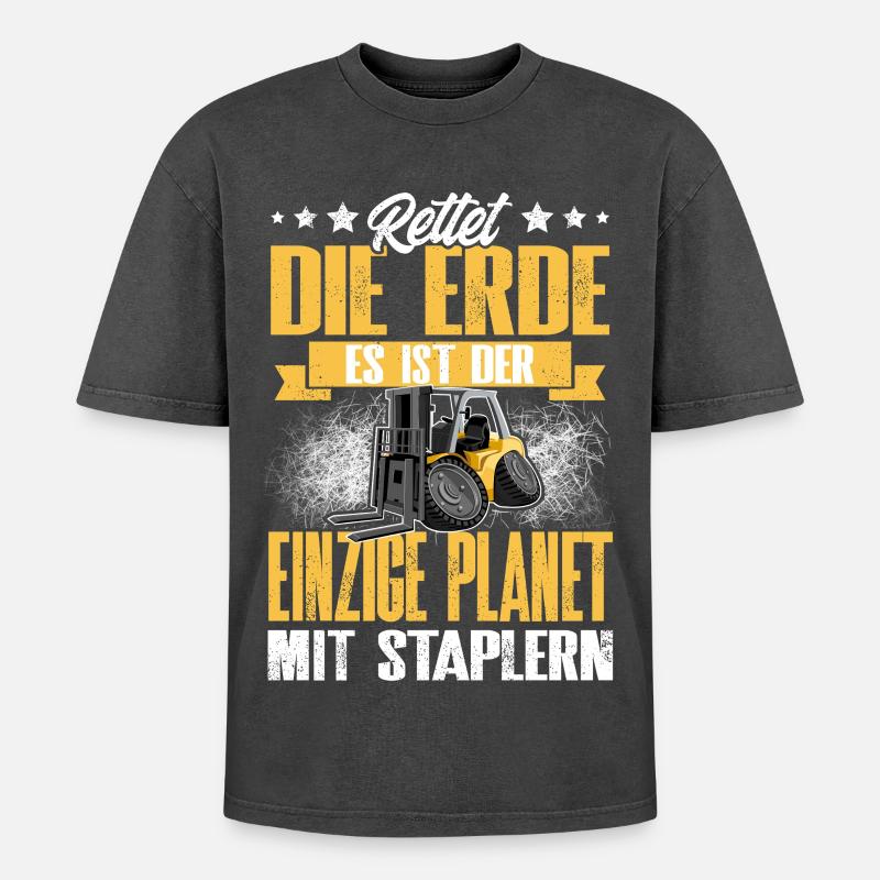 Staplerfahrer - Oversized Unisex Premium Acid-Washed T-Shirt - Schwarz Acid Wash
