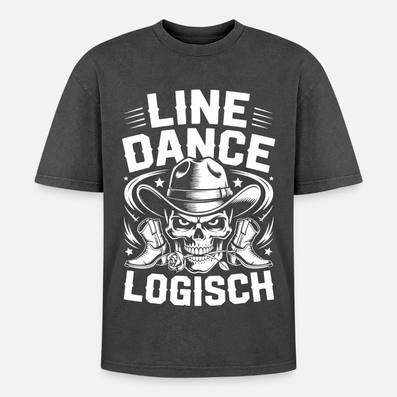 Line Dance Schädel Logo - Oversized Unisex Premium Acid-Washed T-Shirt - Schwarz Acid Wash