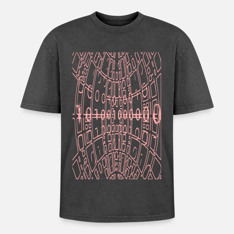 Binary Code Abstract (pink) - Oversized Unisex Premium Acid-Washed T-Shirt - acid washed black