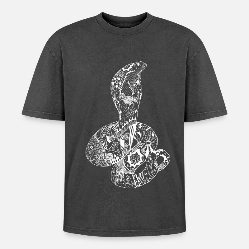 Patchwork Cobra - T-shirt Premium unisexe oversize acid-washed - noir délavé acide