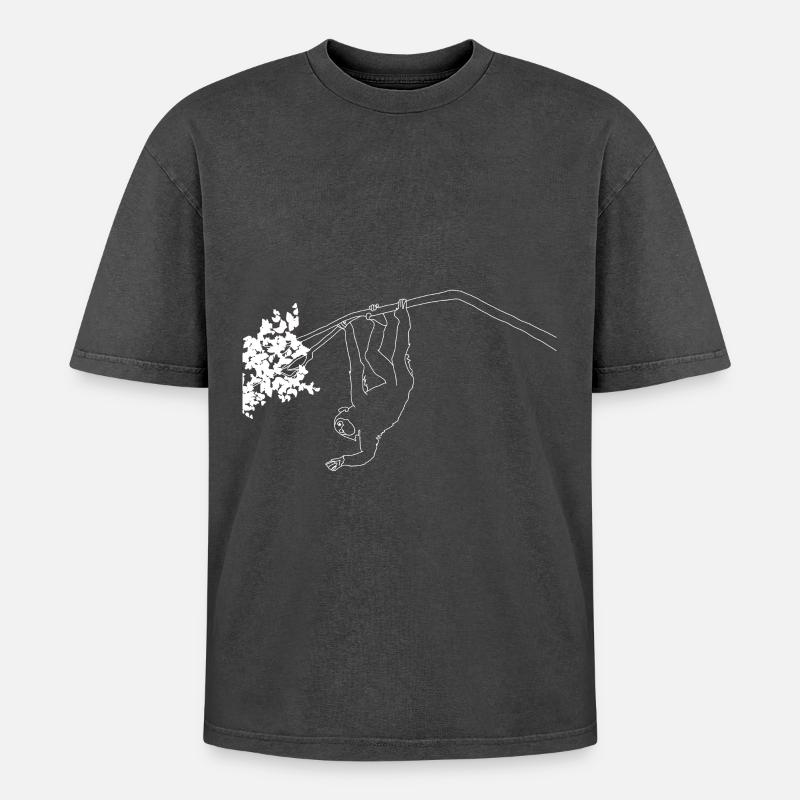 Monkey lineart - Oversized Unisex Premium Acid-Washed T-Shirt - acid washed black