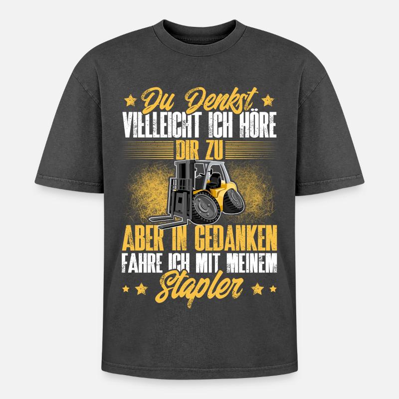 Forklift Forklift Driver - Oversized Unisex Premium Acid-Washed T-Shirt - acid washed black