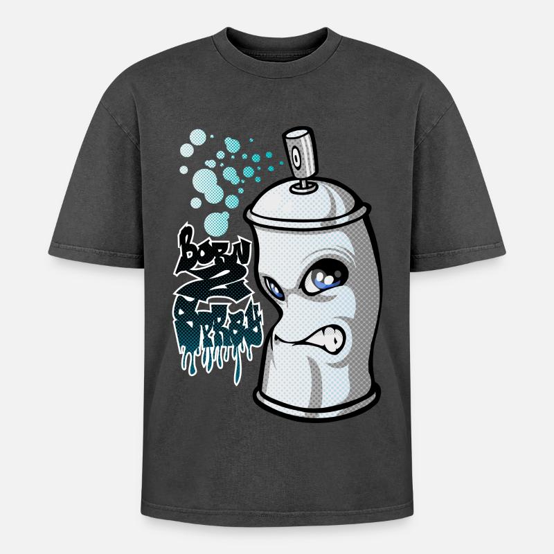 Spray und Graffiti - Oversized Unisex Premium Acid-Washed T-Shirt - Schwarz Acid Wash