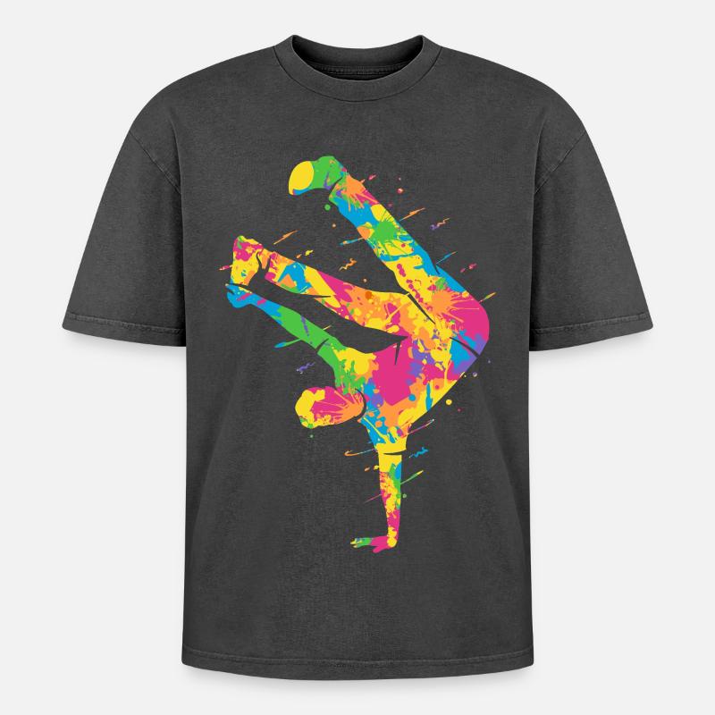 Breakdancing Bunt Breakdancer Jungen Breakdance - Oversized Unisex Premium Acid-Washed T-Shirt - Schwarz Acid Wash