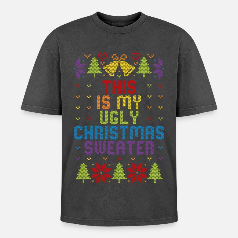 Pull-en-ciel moche de Noël - T-shirt Premium unisexe oversize acid-washed - noir délavé acide