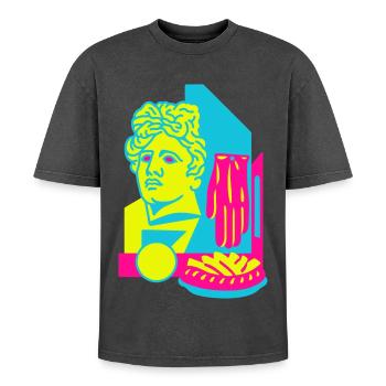 Art Food - T-shirt Premium unisexe oversize acid-washed - noir délavé acide - Devant - AI Model Female 172 light (172cm) & AI Model Male 185 light (185cm)