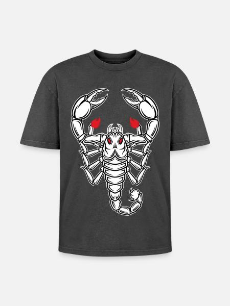 Skorpion-Maskottchen-Logo Sportspiel - Oversized Unisex Premium Acid-Washed T-Shirt - Schwarz Acid Wash
