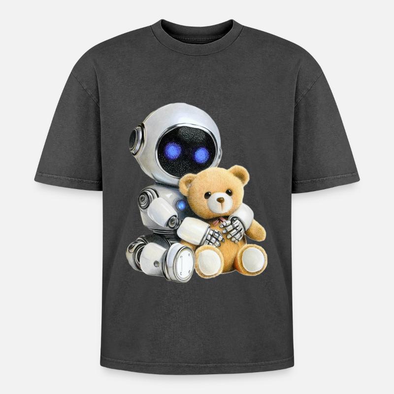 Robot Teddy - T-shirt Premium unisexe oversize acid-washed - noir délavé acide