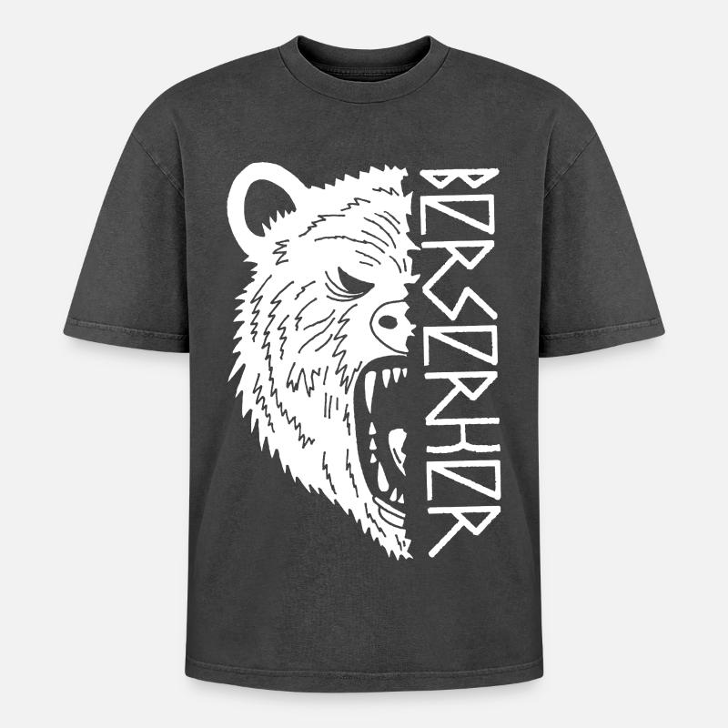 Eisbär-Krieger - Oversized Unisex Premium Acid-Washed T-Shirt - Schwarz Acid Wash