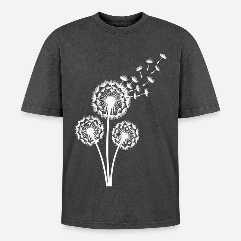 Löwenzahn im Wind Samenflug - Oversized Unisex Premium Acid-Washed T-Shirt - Schwarz Acid Wash