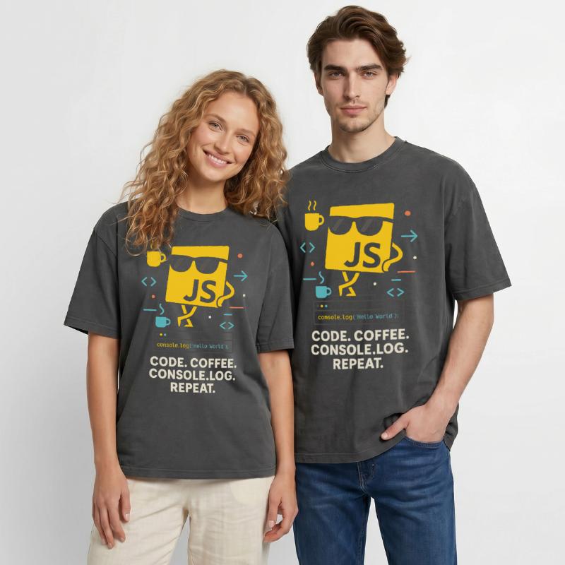 Code Coffee Console.log Repeat JavaScript Programm Oversized Unisex Premium Acid-Washed T-Shirt
