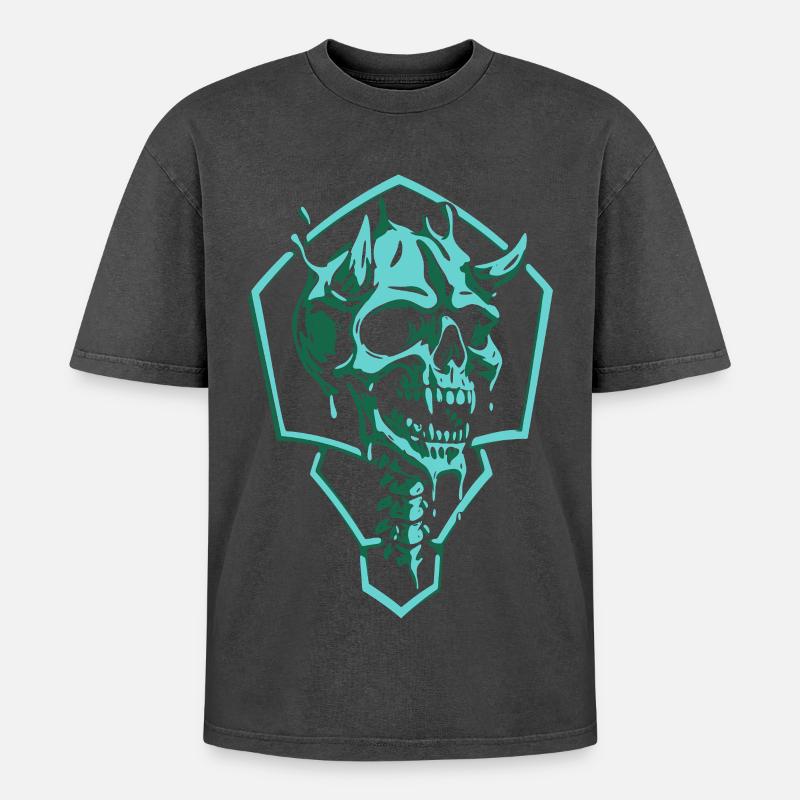Zerrissener Smaragdschädel - Oversized Unisex Premium Acid-Washed T-Shirt - Schwarz Acid Wash