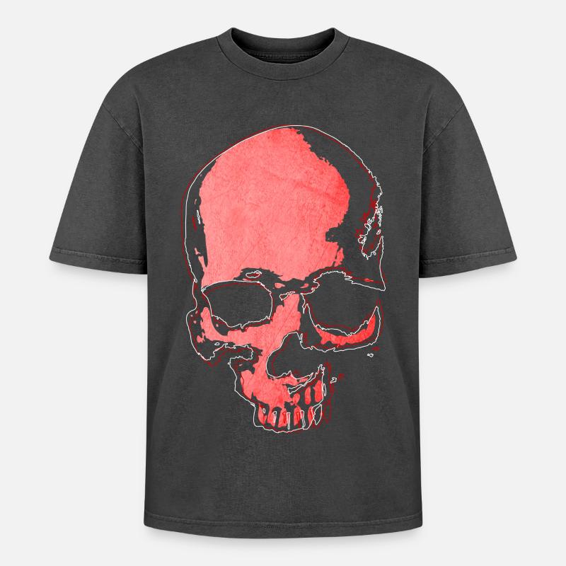 Roter Schädel - Oversized Unisex Premium Acid-Washed T-Shirt - Schwarz Acid Wash