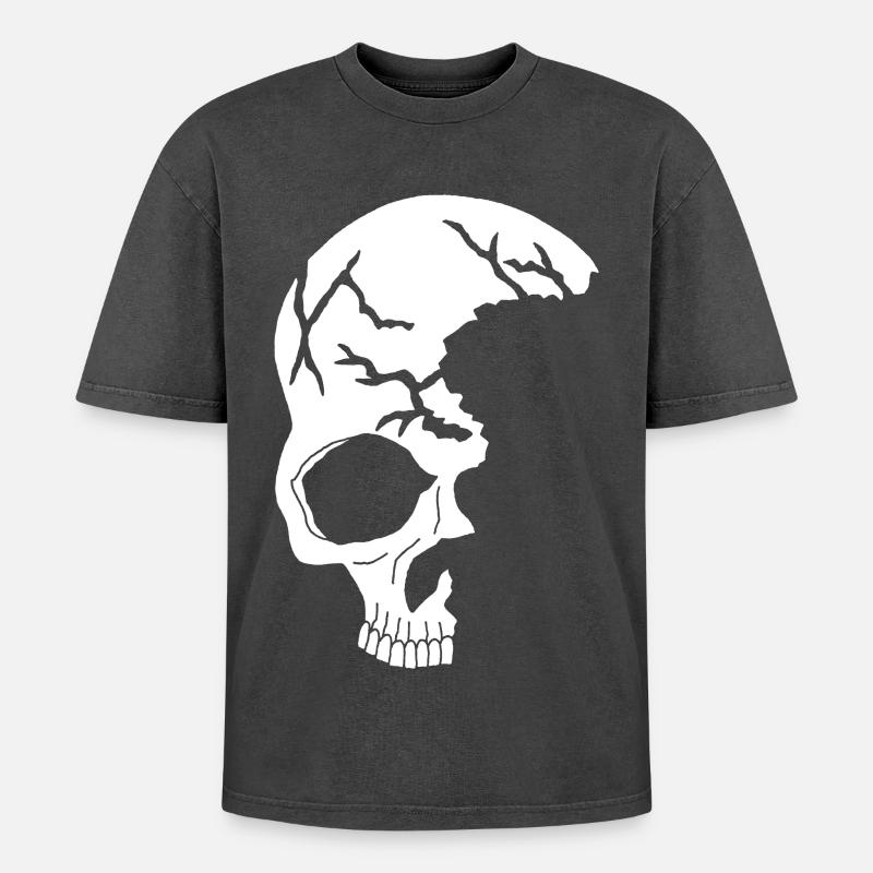 white half skull - Oversized Unisex Premium Acid-Washed T-Shirt - acid washed black