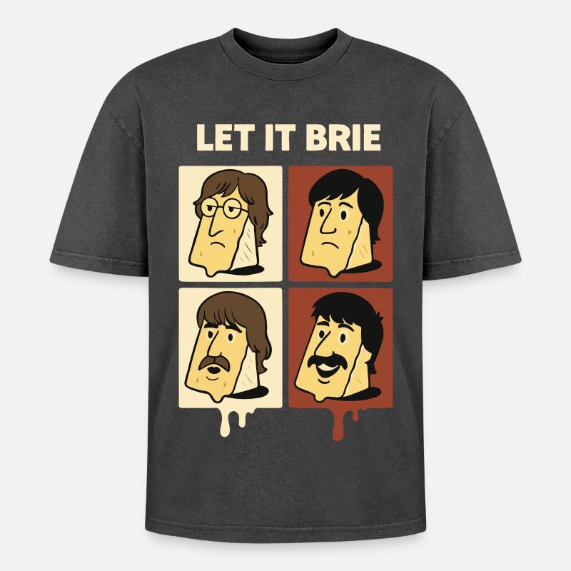 Let It Brie Cheese Quartett - Oversized Unisex Premium Acid-Washed T-Shirt - Schwarz Acid Wash