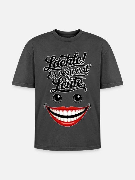 Always smiling - Oversized Unisex Premium Acid-Washed T-Shirt - acid washed black
