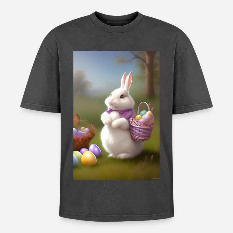 Easter Bunny with Easter Eggs - Oversized Unisex Premium Acid-Washed T-Shirt - acid washed black