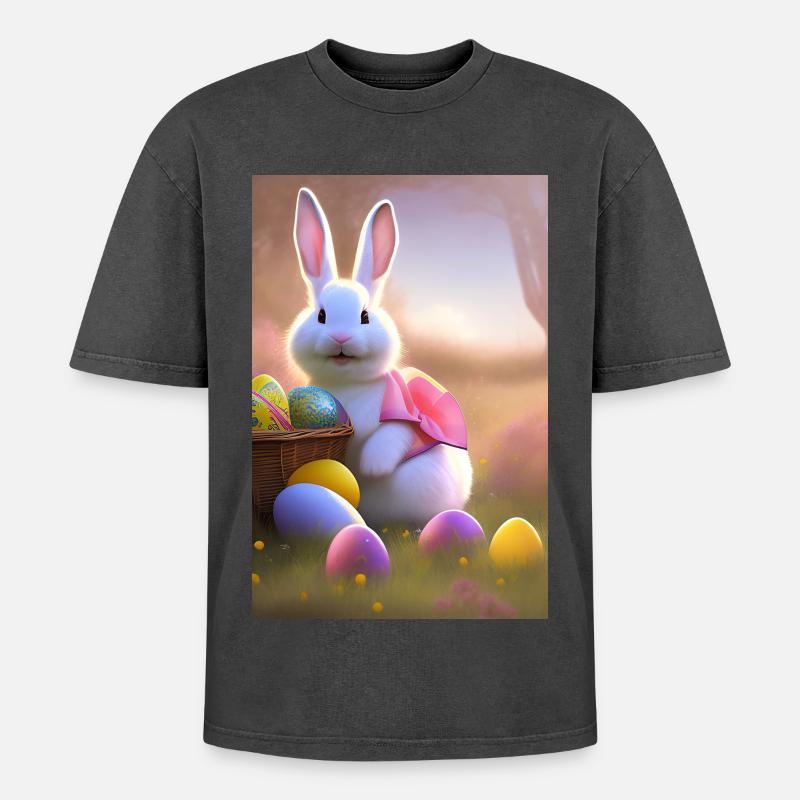Osterhase mit Oster Eier - Oversized Unisex Premium Acid-Washed T-Shirt - Schwarz Acid Wash
