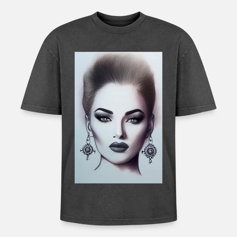 Frau mit Schmuck - Oversized Unisex Premium Acid-Washed T-Shirt - Schwarz Acid Wash