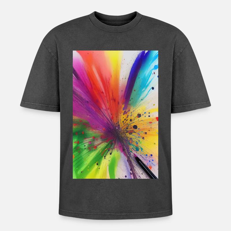 Farbklecks - Oversized Unisex Premium Acid-Washed T-Shirt - Schwarz Acid Wash