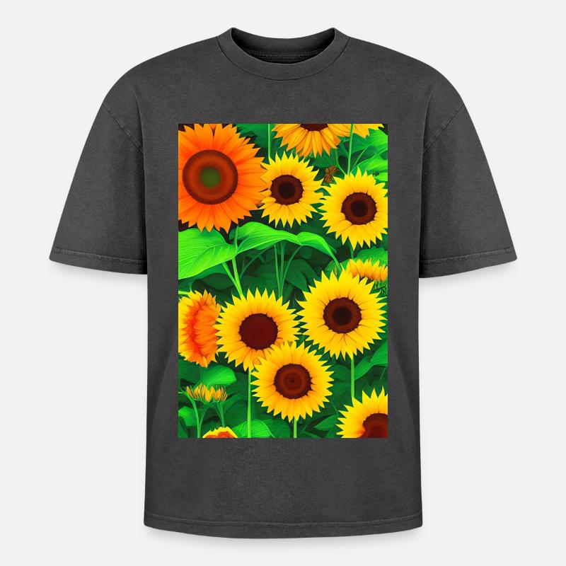 Sonnenblumen - Oversized Unisex Premium Acid-Washed T-Shirt - Schwarz Acid Wash