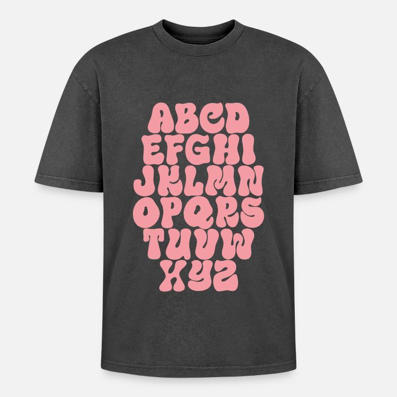 Buchstaben ABC Alphabet - Oversized Unisex Premium Acid-Washed T-Shirt - Schwarz Acid Wash
