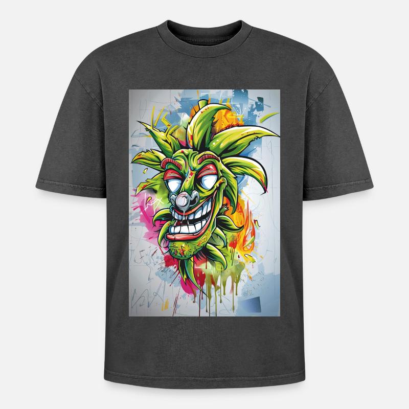 Graffiti Bouffon Ananas - T-shirt Premium unisexe oversize acid-washed - noir délavé acide