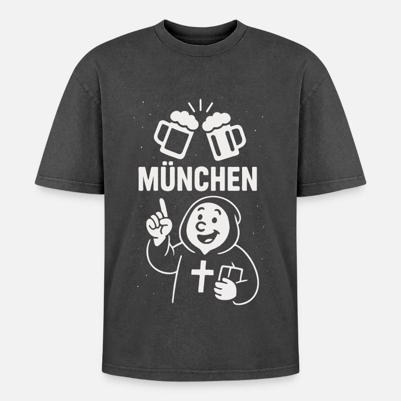 Münchner Mönch & Maß - Oversized Unisex Premium Acid-Washed T-Shirt - Schwarz Acid Wash