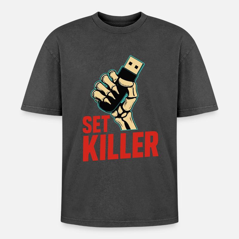 Set Killer – DJ Power - Oversized Unisex Premium Acid-Washed T-Shirt - acid washed black