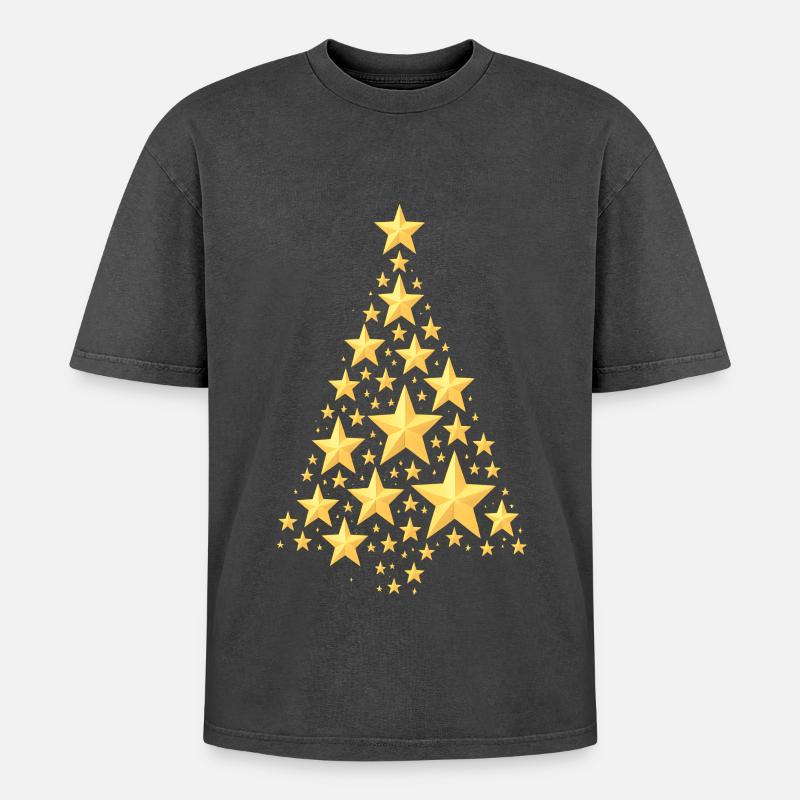 WEIHNACHTSBAUM MIT STERNEN - Oversized Unisex Premium Acid-Washed T-Shirt - Schwarz Acid Wash