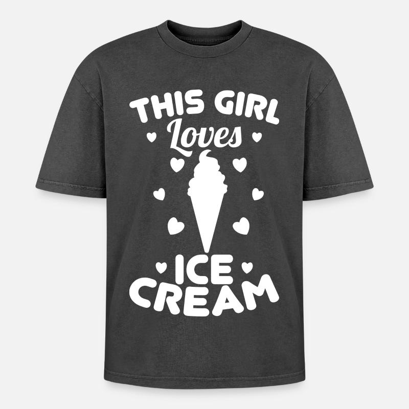 Eiscreme Mädchen - Oversized Unisex Premium Acid-Washed T-Shirt - Schwarz Acid Wash