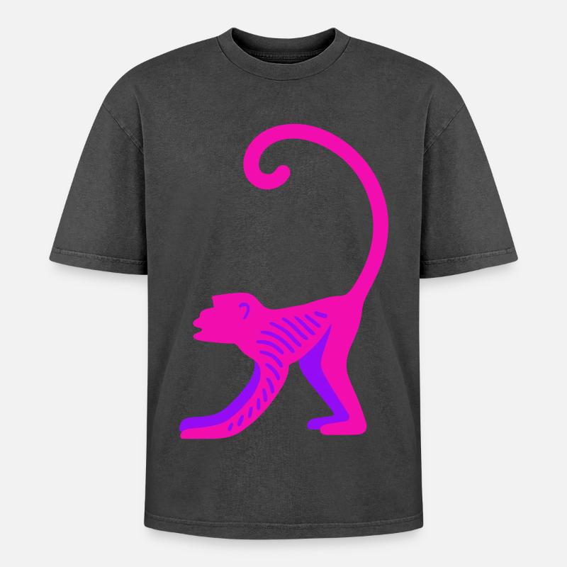 Neon Pink Monkey - Oversized Unisex Premium Acid-Washed T-Shirt - Schwarz Acid Wash