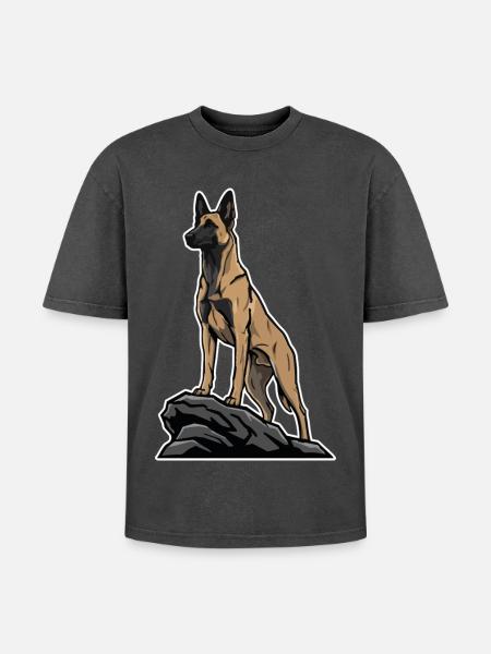 Belgisk schäfermalinois på klippporträtt - Unisex oversized Premium acid-washed T-shirt - svart syratvättad