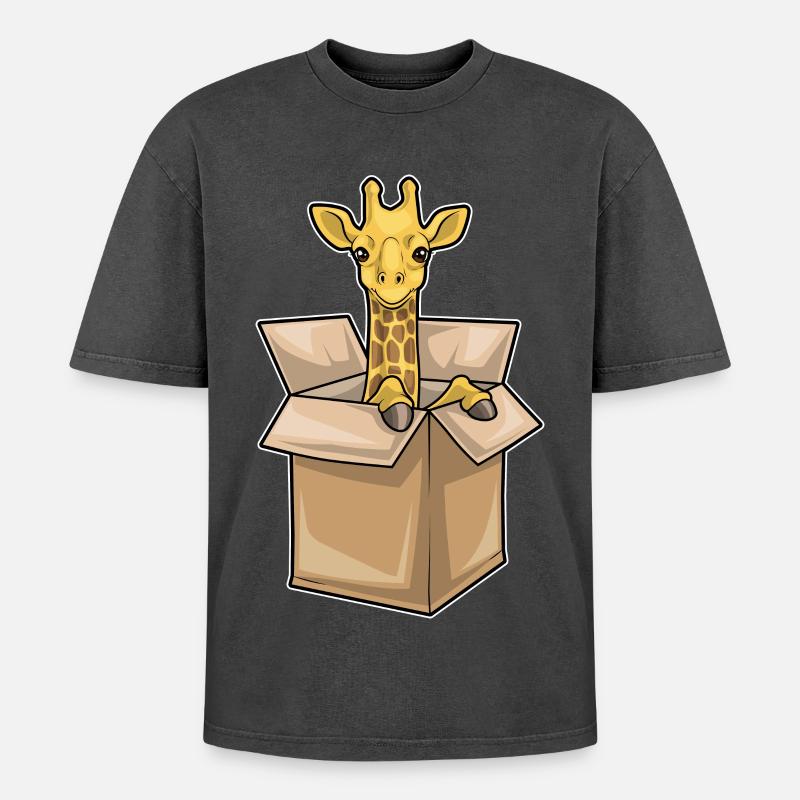 Giraffe Karton - Oversized Unisex Premium Acid-Washed T-Shirt - Schwarz Acid Wash