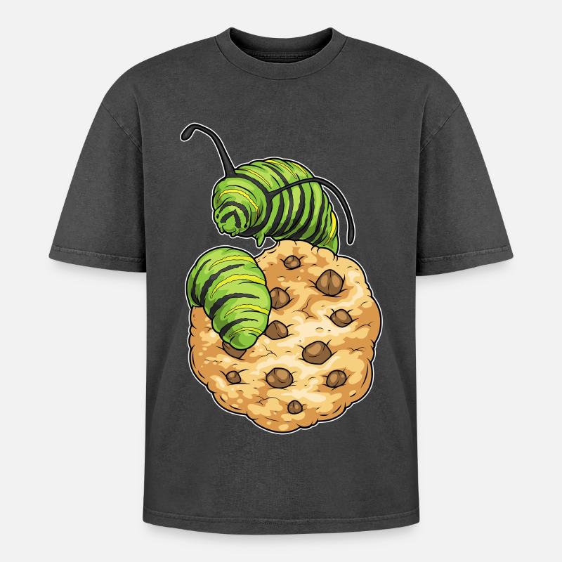 Raupe Cookie - Oversized Unisex Premium Acid-Washed T-Shirt - Schwarz Acid Wash