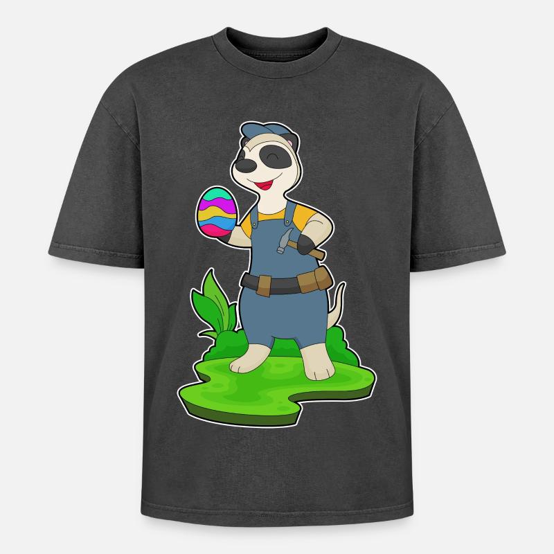 Erdmännchen Ostern Tischler - Oversized Unisex Premium Acid-Washed T-Shirt - Schwarz Acid Wash