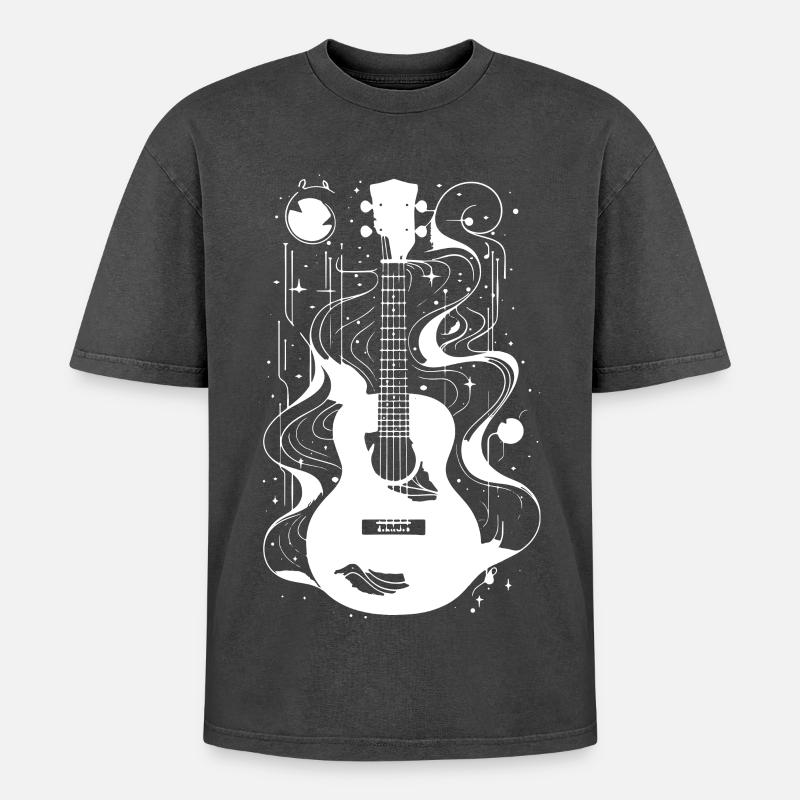 Ukulele Drawing - Oversized Unisex Premium Acid-Washed T-Shirt - acid washed black