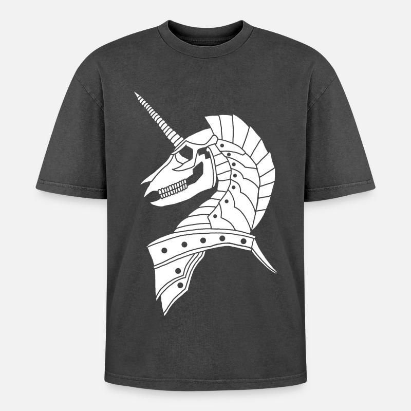 Weißes gotisches Einhorn - Oversized Unisex Premium Acid-Washed T-Shirt - Schwarz Acid Wash