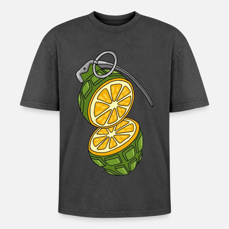 Tarnung einer Orange - Oversized Unisex Premium Acid-Washed T-Shirt - Schwarz Acid Wash