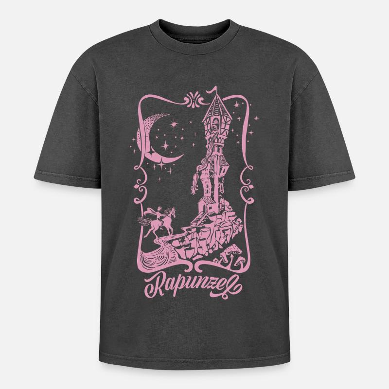 Rapunzel Turm Pink Silhouette - Oversized Unisex Premium Acid-Washed T-Shirt - Schwarz Acid Wash