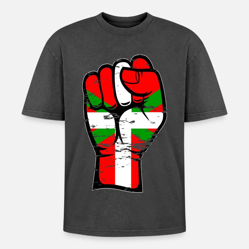 Poing de drapeau basque utilisé - T-shirt Premium unisexe oversize acid-washed - noir délavé acide