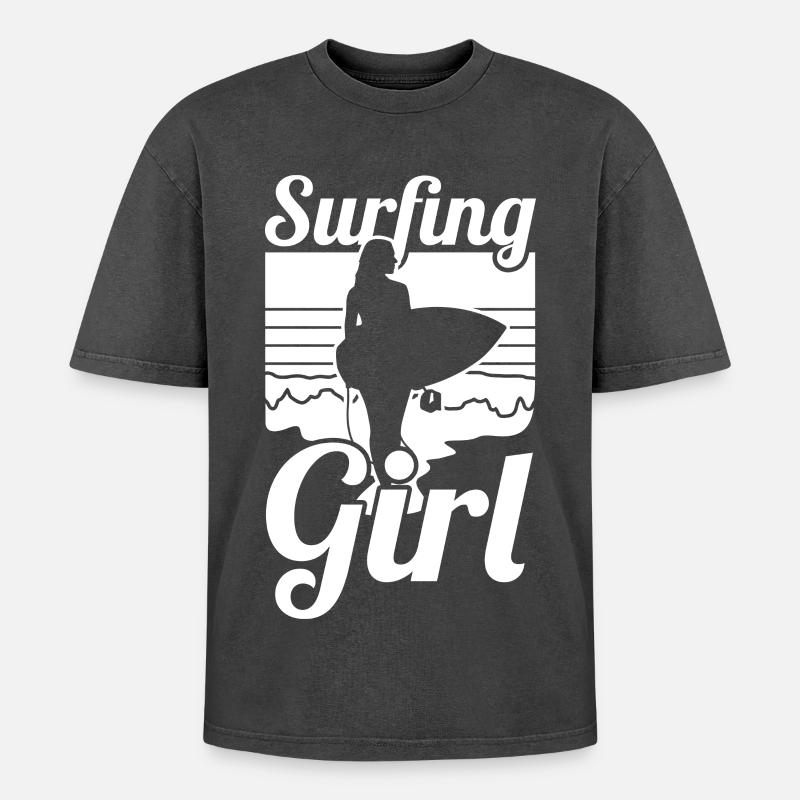 Surfermädchen - Oversized Unisex Premium Acid-Washed T-Shirt - Schwarz Acid Wash