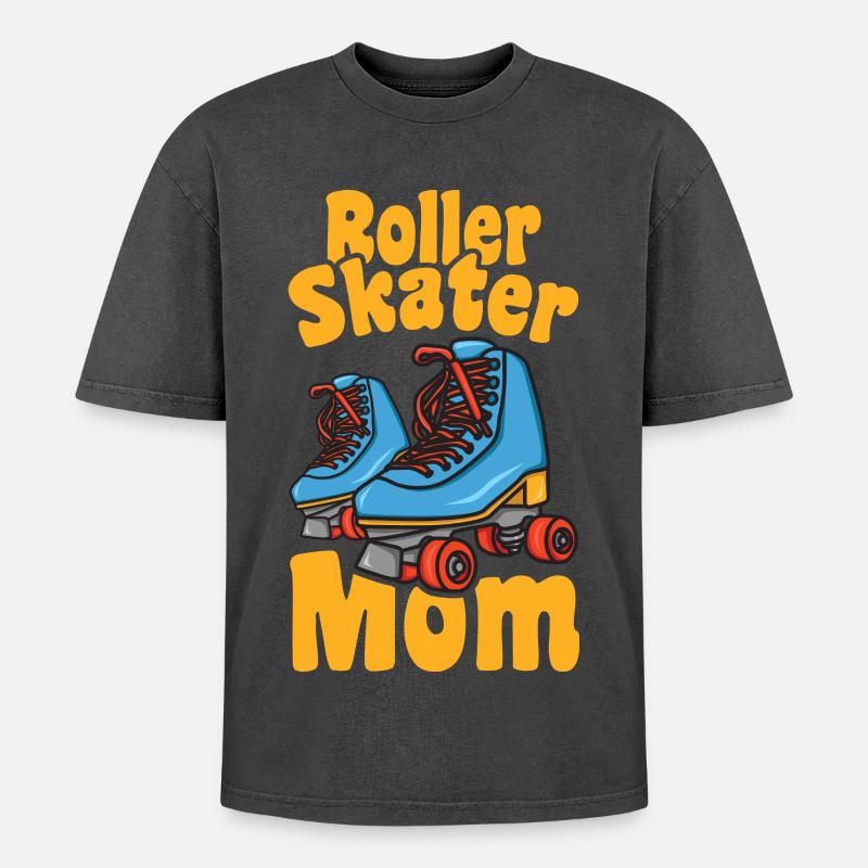 Roller Skate Mom - Oversized Unisex Premium Acid-Washed T-Shirt - acid washed black