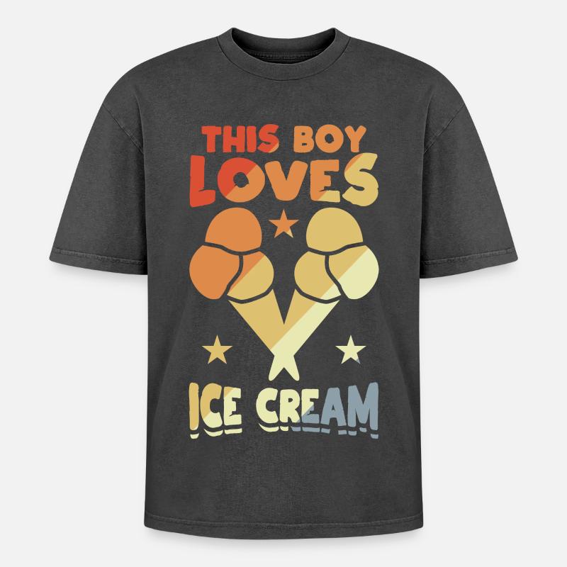 Dieser Junge liebt Eiscreme - Oversized Unisex Premium Acid-Washed T-Shirt - Schwarz Acid Wash